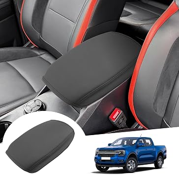 GAFAT Compatible with New Ford Ranger T9 2023 2024 2025 Electronic Brake Center Armrest Cover, Ranger Raptor Wildtrak Center Console Armrest Protection, PU Microfiber Leather Upholstery