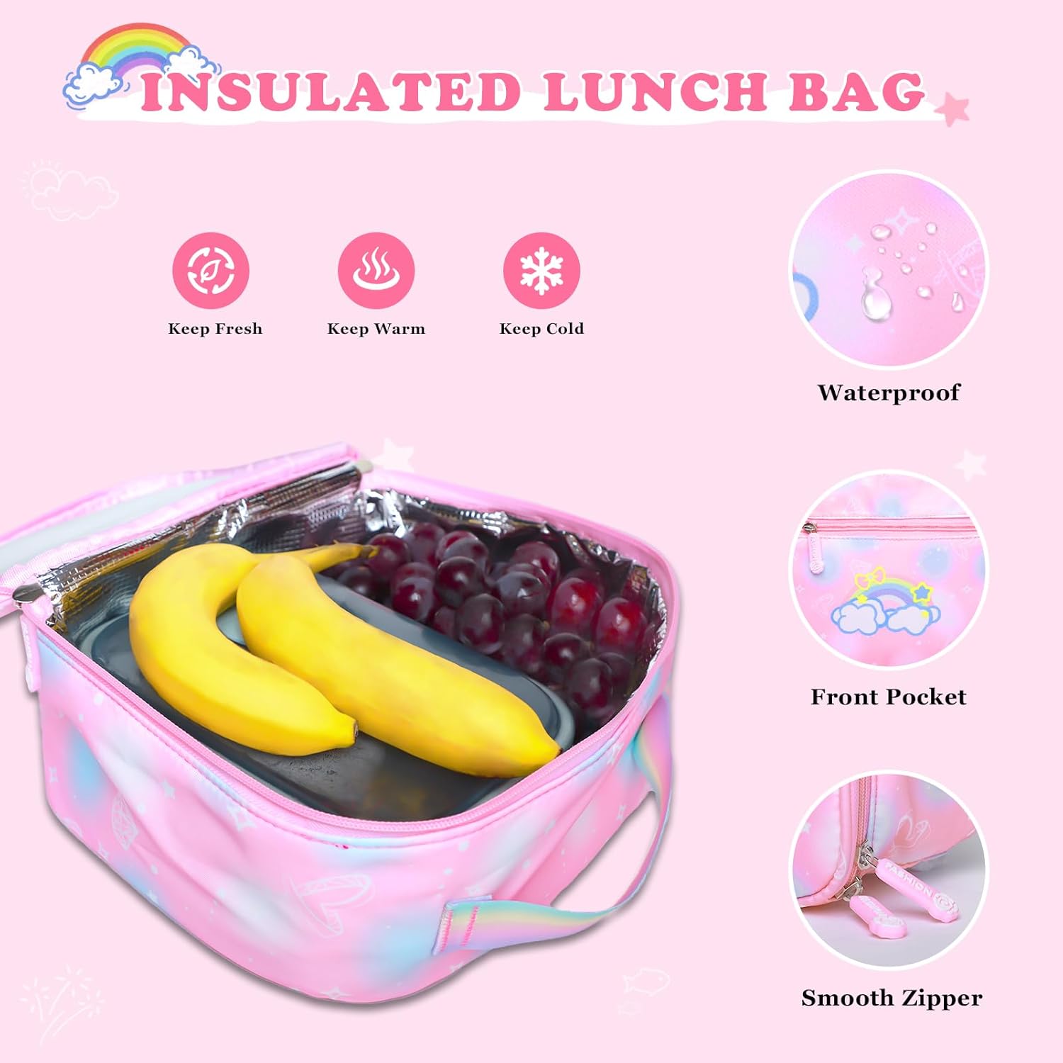 3PCS SET kids backpacks for girls, bookbag for girls backpack with lunch box Pencil Pouch Set back to school supplies for Kid, School backpack for girl Elementary School Student(PINK)