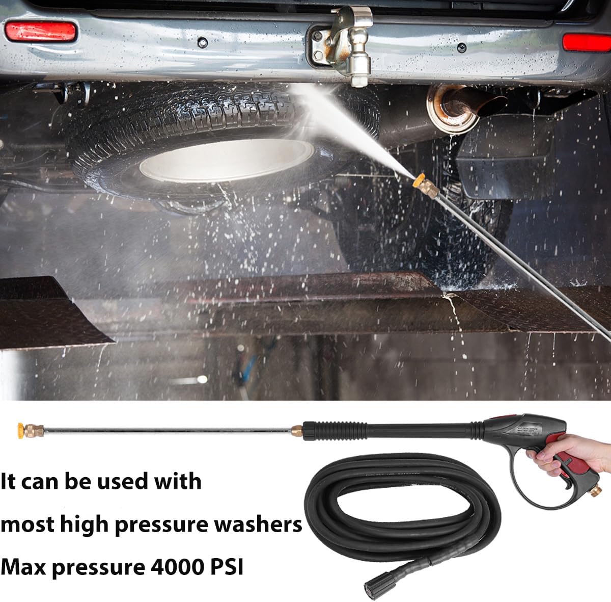 Brass Power Washer Gun and Hose Kit, Pressure Washer Gun with Replacement Wand Extension, 25 FT Power Washer Hose, 5 Nozzle Tips, M22 Fitting, 40 Inch Adjustable Length, 4000 PSI