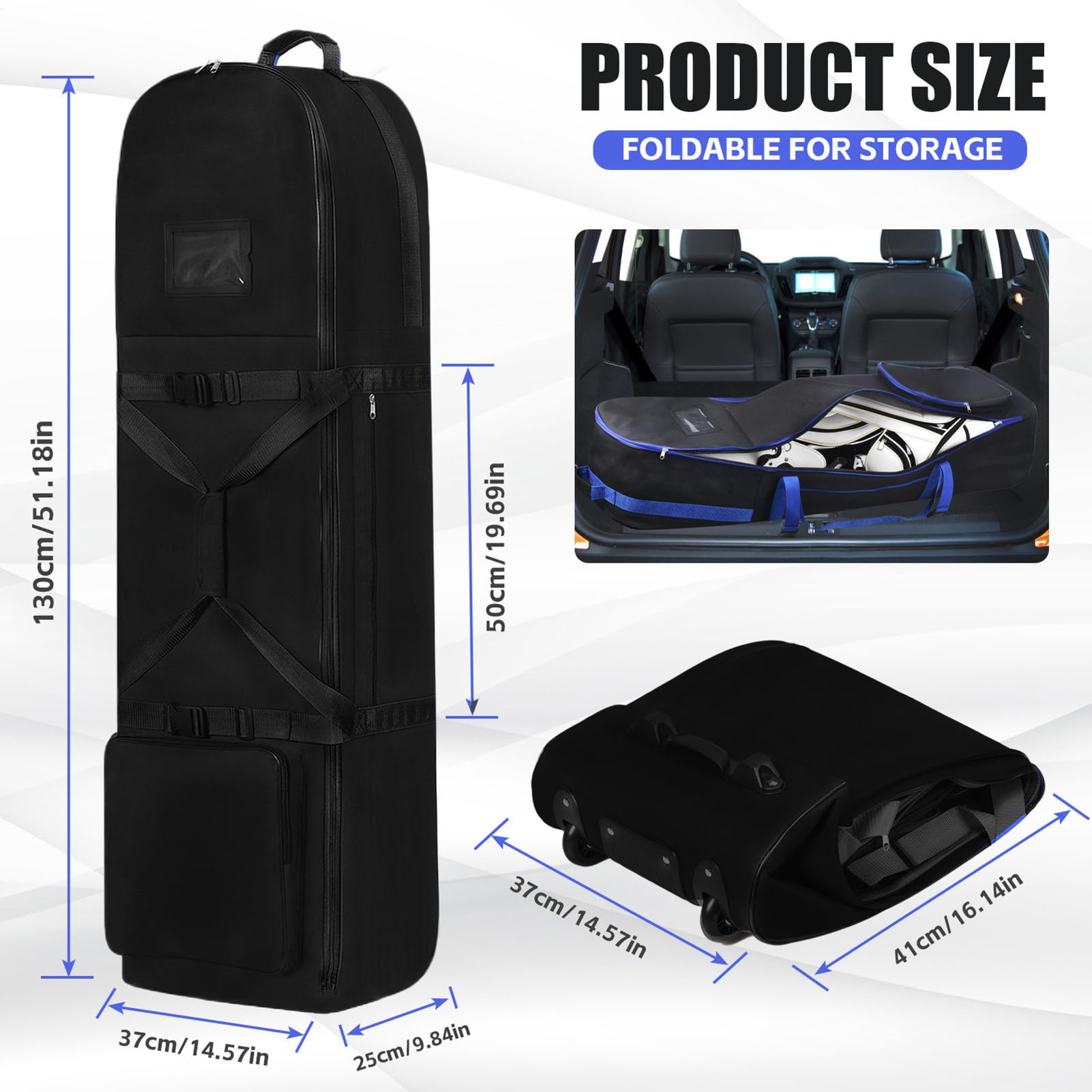 Bolsa de golf, bolsa de almacenamiento para clubes, 51.18 x 14.57 x 9.84 pulgadas, plegable, resistente al desgaste, mochila de golf para hombres, playa, al aire libre, avión, rango, práctica, viajes