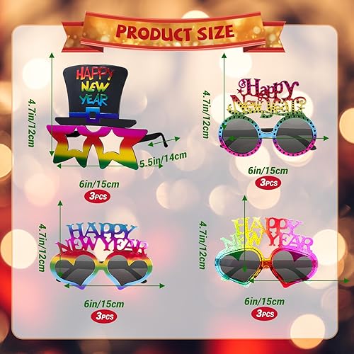 Miniatura 5 de Copkim 12 pares de gafas de sol de Año Nuevo, gafas de sol de Nochevieja, gafas de sol novedosas 2024, gafas de plástico, gafas decorativas,
