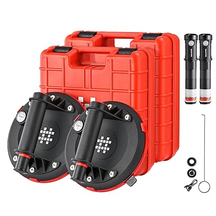 SHIJING 2PC Double Use Electric Suction Cups for Glass 840 LBS, 8'' Glass Suction Cups to Lift Large Glass, Pressure Gauge, Aluminum Handle, Portable Suitcase, Mannul + Electric Universal Pump