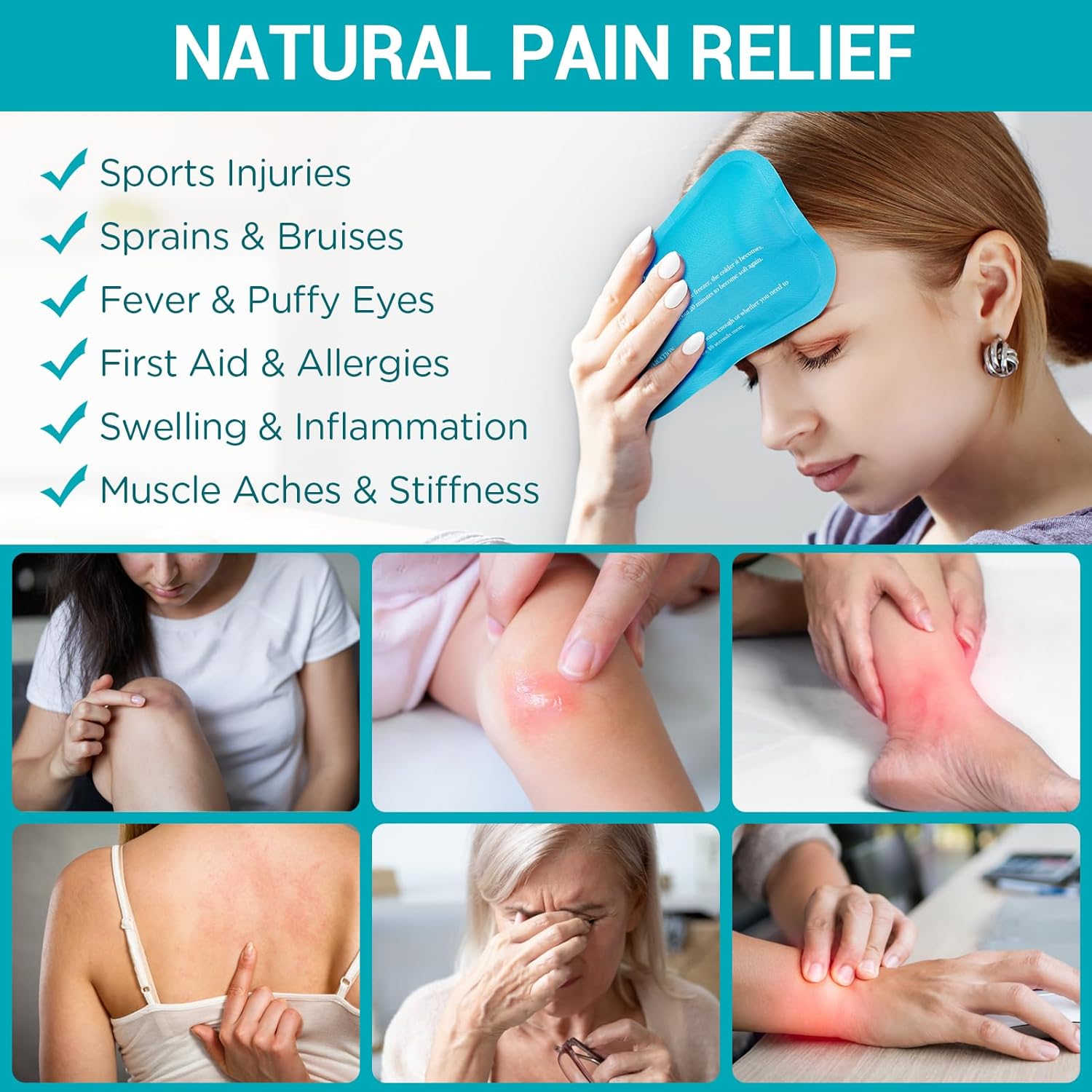 Gel Ice Packs for Injuries Reusable 8 Pack, Hot and Cold Compress for Pain Relief, Small Ice Packs for Headaches, Wisdom Teeth, Fever, Breastfeeding, First Aid for Kids Adults