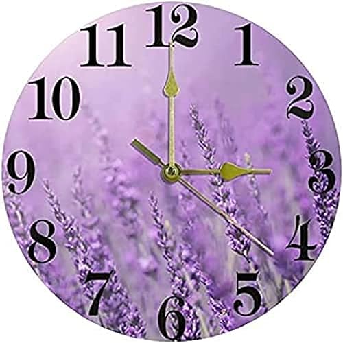 Reloj de pared redondo de cuarzo con flores de lavanda y color morado malva de 12 pulgadas silencioso sin tictac funciona con pilas para hogar