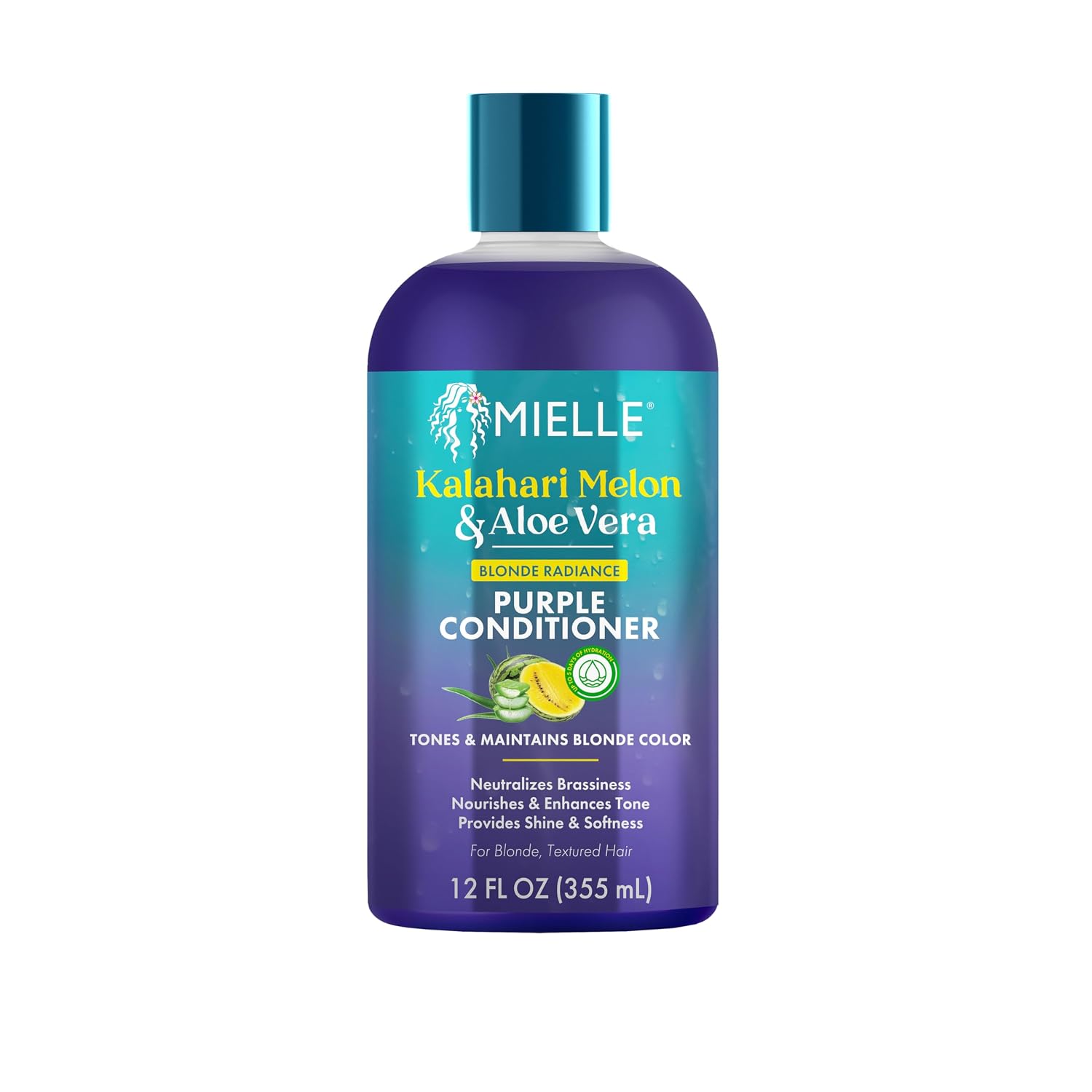 Mielle Kalahari Melon & Aloe Vera Purple Conditioner, Blonde Radiance Toning Conditioner for Brassy Hair, Moisturizing & Color-Safe for Blonde & Textured Hair, Sulfate-Free, 12 Ounce
