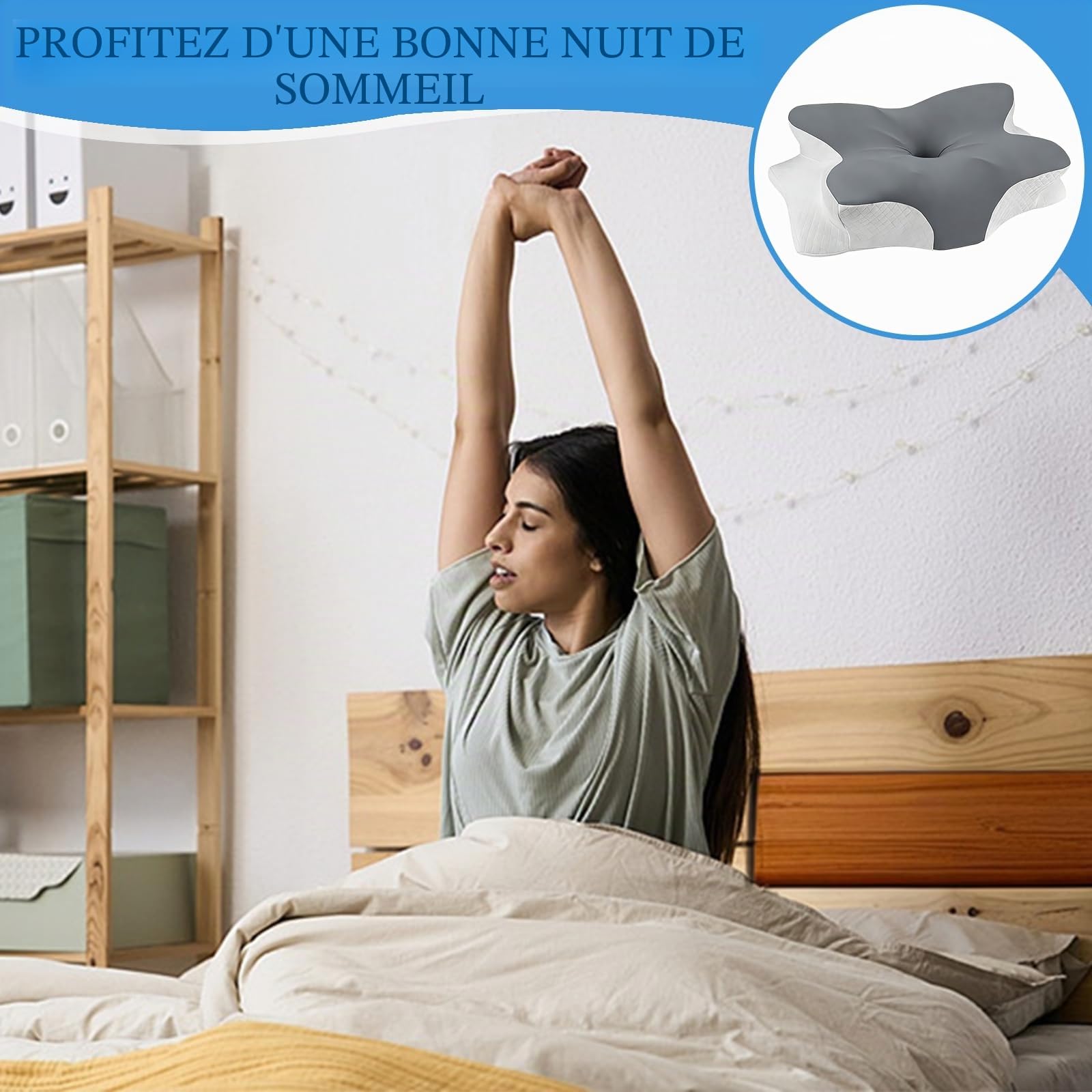 Taies Oreiller en Satin pour Oreillers à Mémoire de Forme Housse d'oreiller avec Fermeture Eclair Taie d'oreiller Cervicale pour Oreiller Crvical JK79 de 63 x 38 x 14 CM (Gris Blanc)
