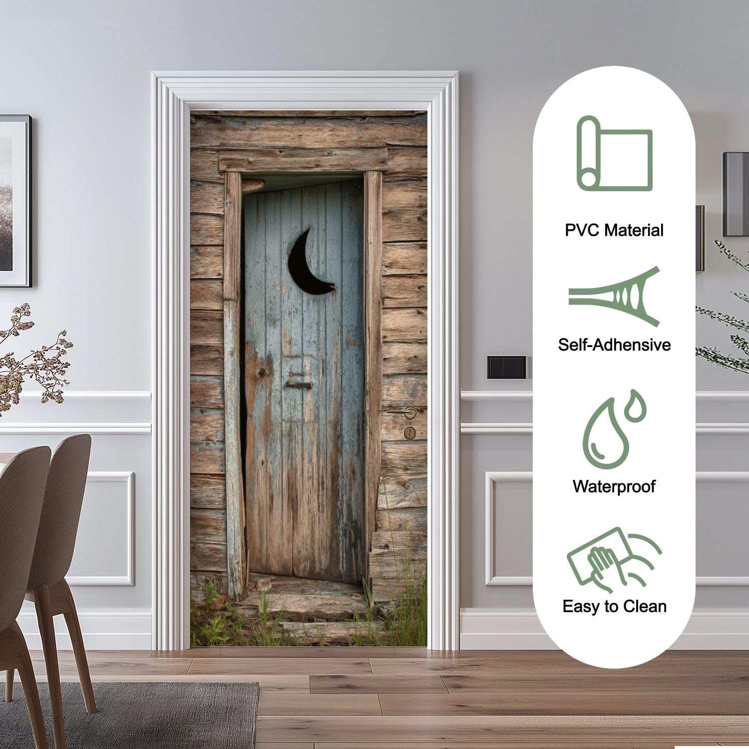 Door Stickers Peel and Stick Door Mural Weathered Outhouse Removable Wallpaper 30.3''x78.7'' Self-Adhesive Mural for Kitchen Living Room Bedroom Decor