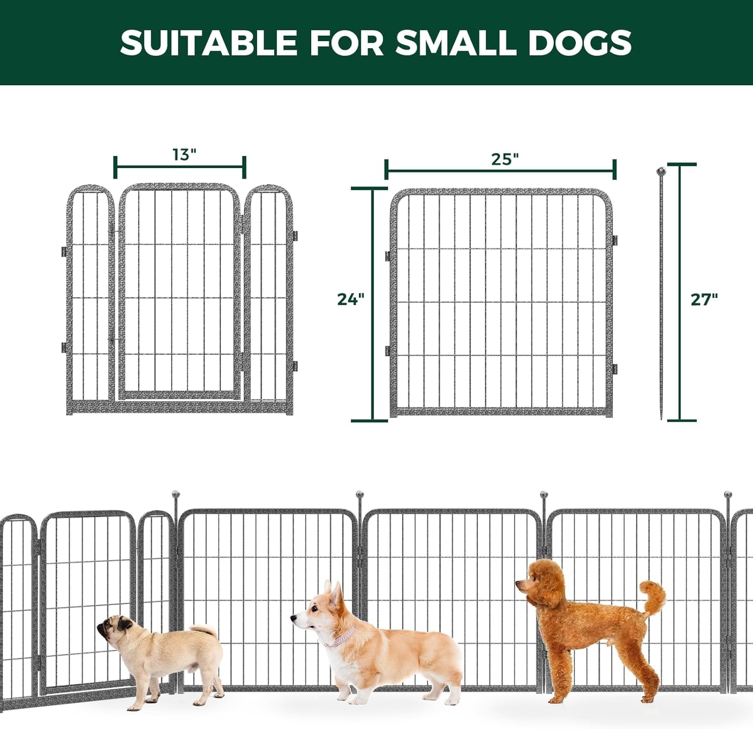 FXW Garden Fence Outdoor for The Yard – 24in(H) x 60.9ft(L) Heavy Duty Metal Animal Barrier for Dog and Rabbit, Decorative Dog Fence, 32 Panels, Silver 24in(H) x 60.9ft(L) (4 Gates + 28 Panels) Silver
