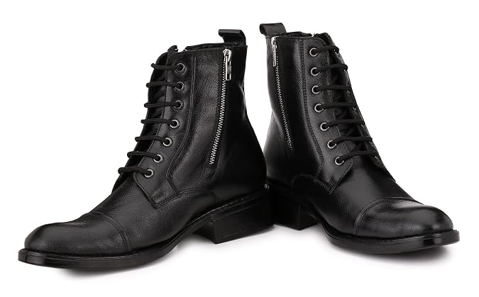 Leather Double Chain+Lace Up Boots 