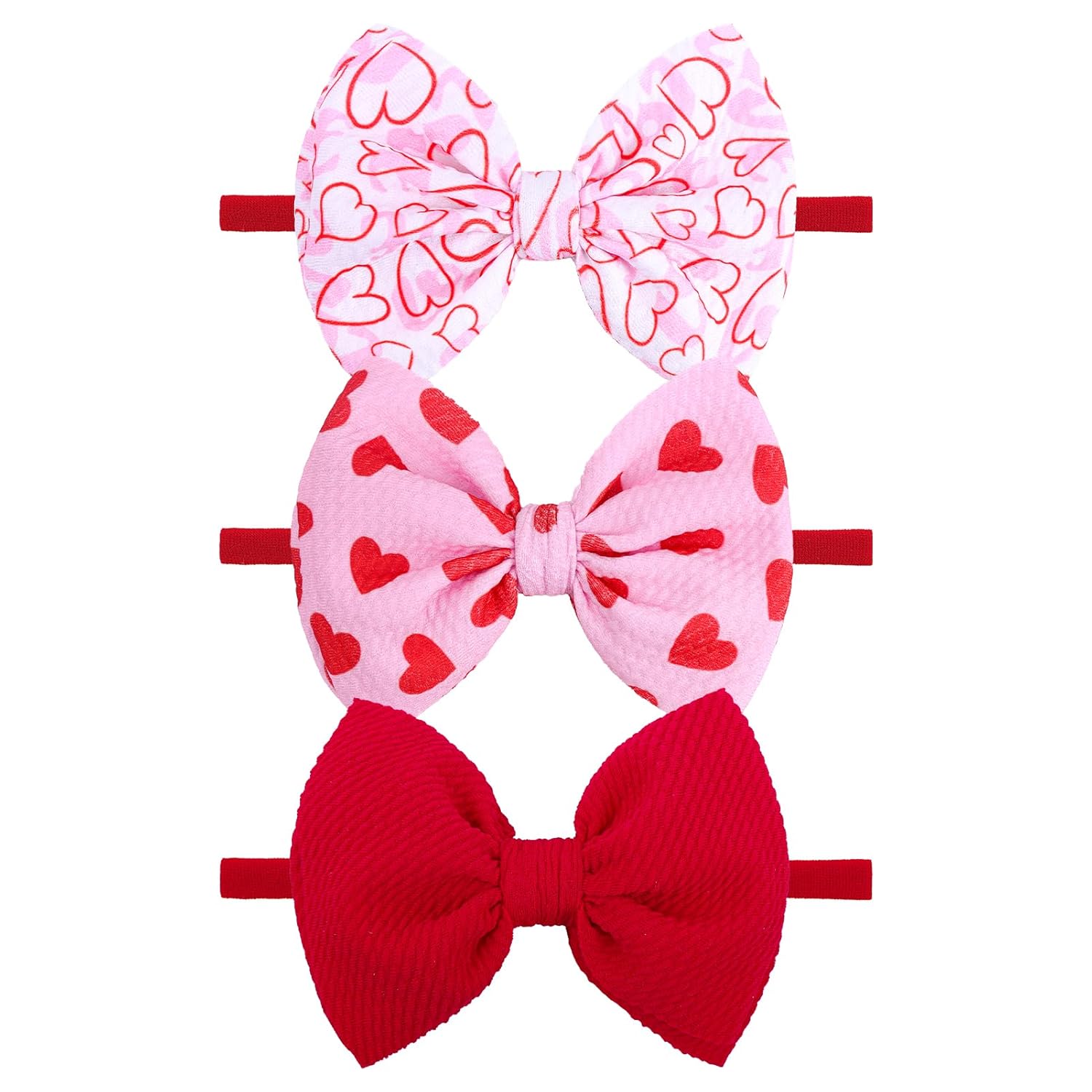 YanJie Valentines Bows for Baby Girls Nylon Headband Bows Newborn Valentines Day Headband Baby Hair Bow with Bows Girls Bows and Headband Hair Accessories Infant Toddler Pink Heart