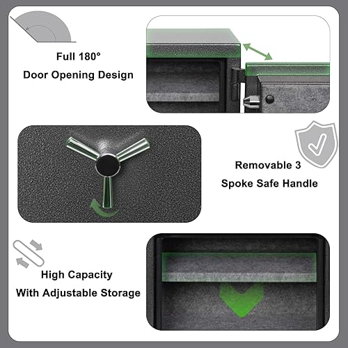 Miniatura 5 de Caja de seguridad ignífuga e impermeable de 1200 F y 30 minutos, caja fuerte digital a prueba de fuego con mango desmontable de 3 radios, caja