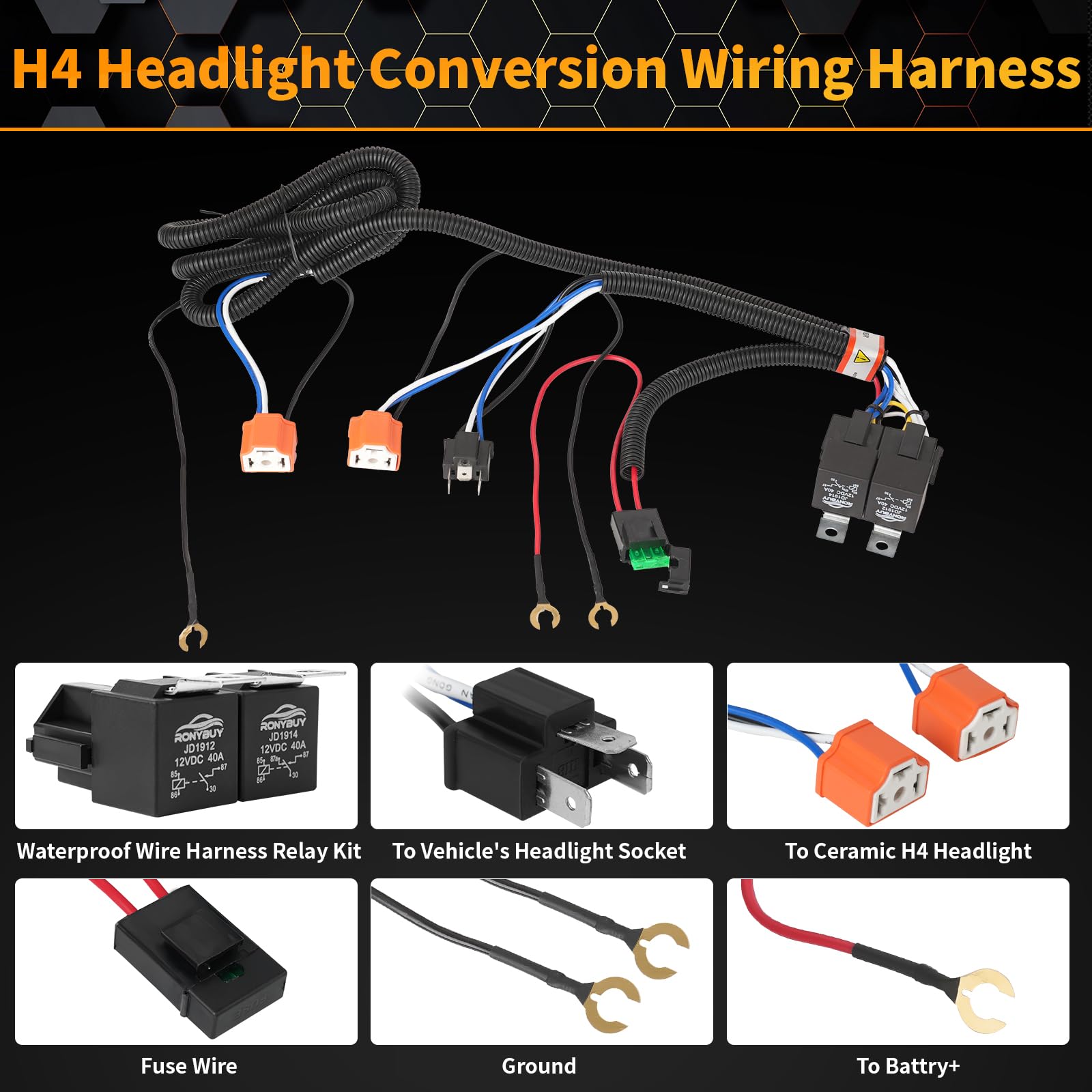 Arnés de relé H4 9003, kit de cableado de relé de faros, enchufes de cerámica para faros delanteros H6054 6054 de 7 x 6, 5 x 7, kit de conversión de faros delanteros, soluciona problemas de