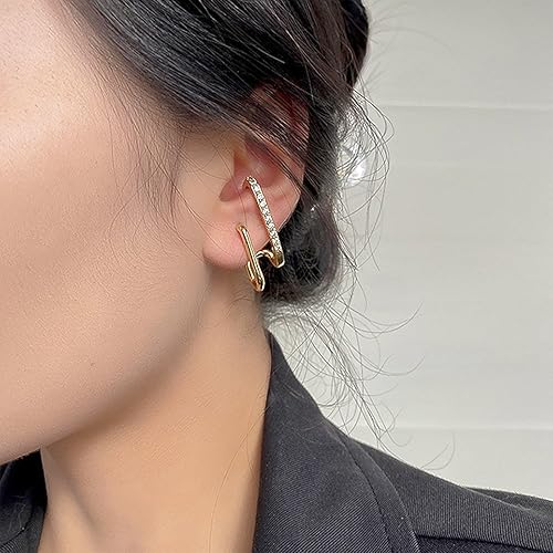 Miniatura 3 de Aretes de cuarteto para mujer, aretes de garra que parecen múltiples piercings de diamantes de imitación, aretes de tuerca envolventes, aretes de