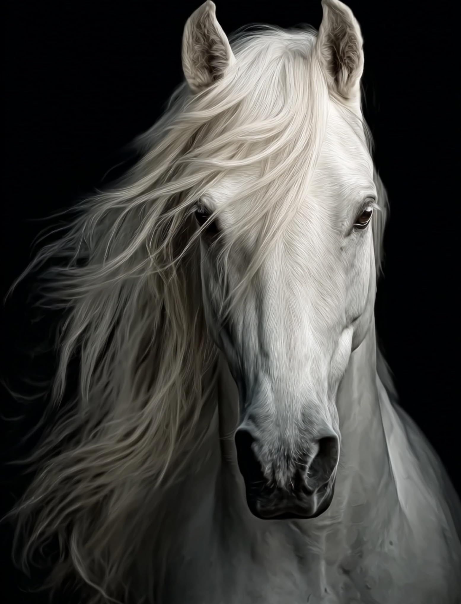 WANGWANGMIAO Paint by Number for Adults White Horse Mane,Painting by Numbers Kits for Beginners,Colorful Oil Paints Craft Art for Home Wall Decor Gift 20X16Inch，with Frame