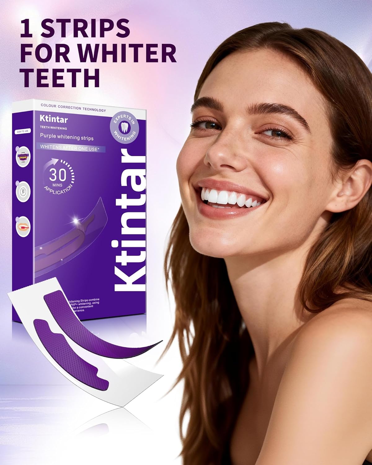 Purple Whitening Strips, Color Correcting Purple Teeth Whitening Strips, Removes Yellow Stains, Enamel Safe for Sensitive Tooth, 30 Min Treatment, 10 Treatmetnts, 20 Strips