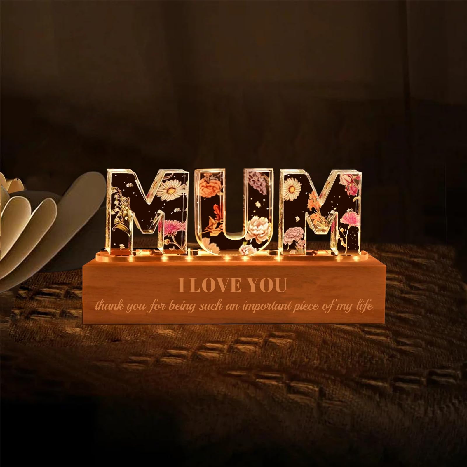 Asseourc Mum Birthday Gifts, Dry Flower Night Lights Mum Gifts from Daughter Son, Christmas, Birthday Presents for Mummy Mums