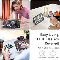 Vista 76 de LETO para iPhone 15 Pro Funda tipo cartera - Tapa tipo folio con patada - Diseños de moda - Tarjetero - Funda protectora para mujeres y niñas - 6.1