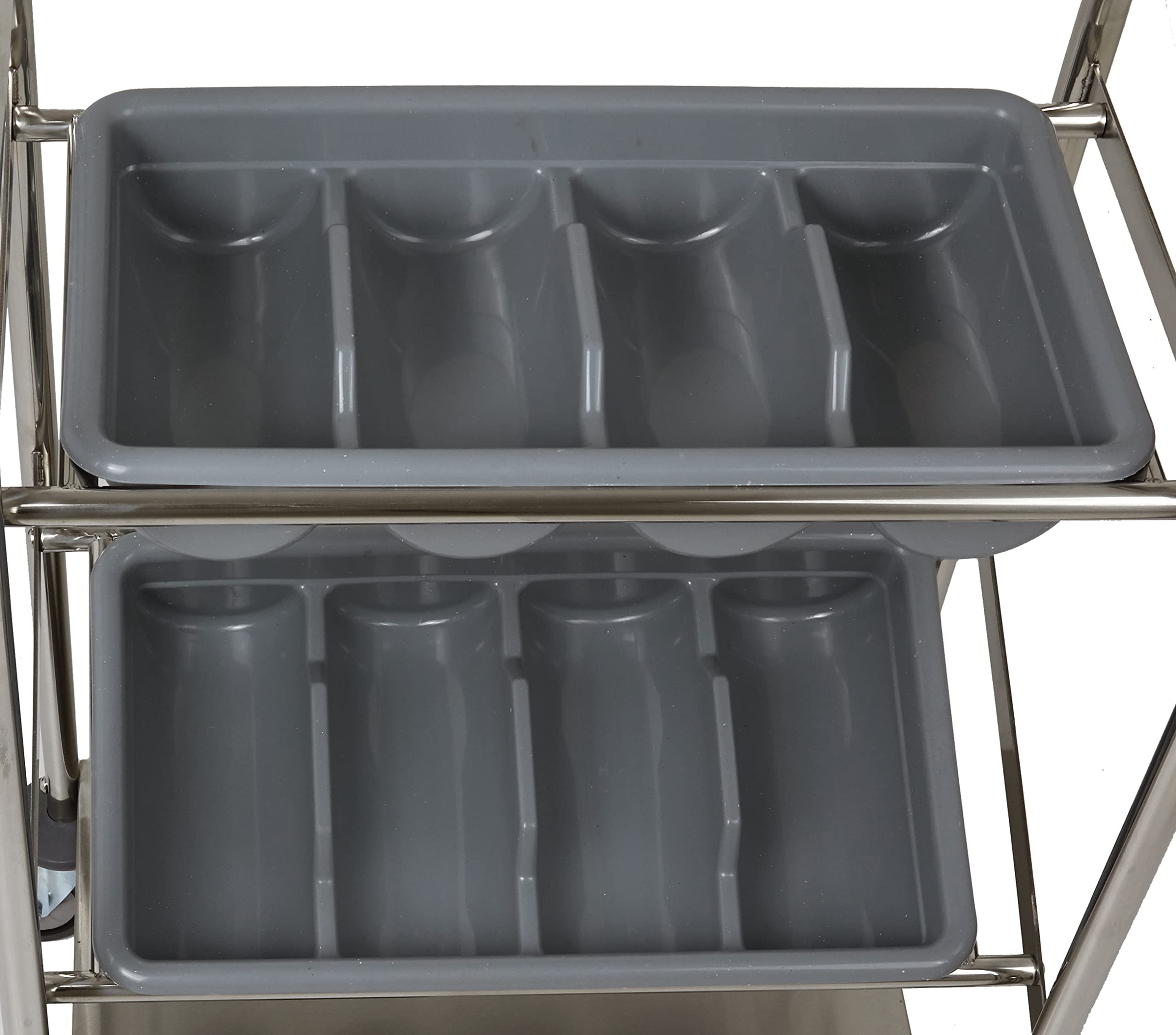 SARO INES - Carrello portaposate in acciaio inox, con 2 portaposate, ripiano inferiore, per piatti, tazze, bicchieri, 4 ruote, di cui 2 con freno