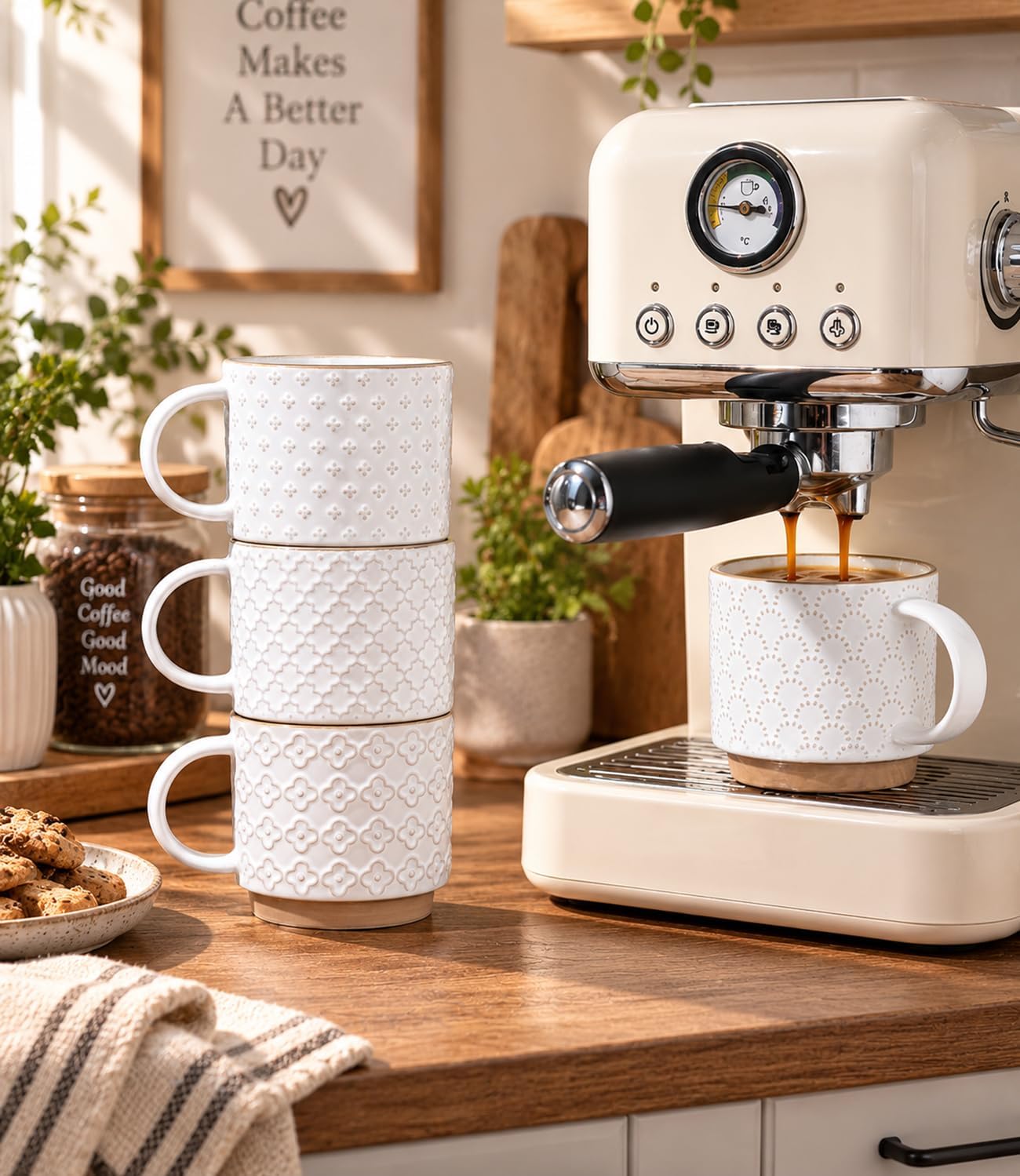 AmorArc 12 oz Coffee Mugs Set of 4, Stackable Ceramic Coffee Cups Set