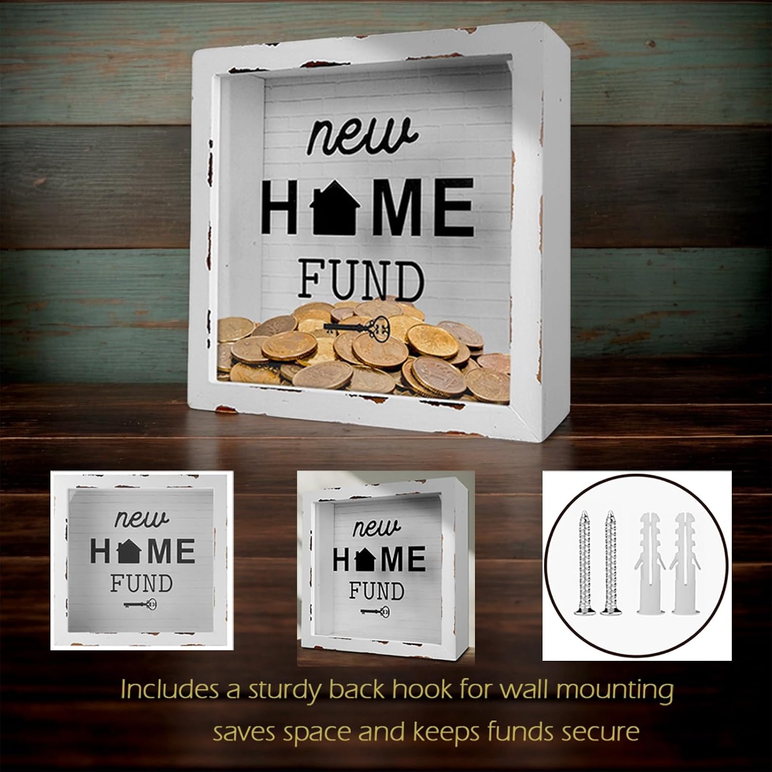 Honeymoon Fund Box Travel Fund Ticket Box Piggy Bank Suggestion Box Wedding Reception Party Bridal Gift (New Home Fund, 10" x 10" x 2.8") image 3