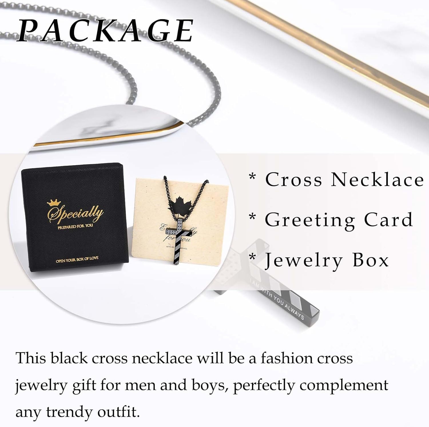 Cross Necklace for Men Boys American Flag Bible Verse Black Stainless Steel Cross Chain Pendant Jewelry as Religious Christian Catholic Easter Christmas Valentines Fathers Birthday Graduation Gifts - Image 4