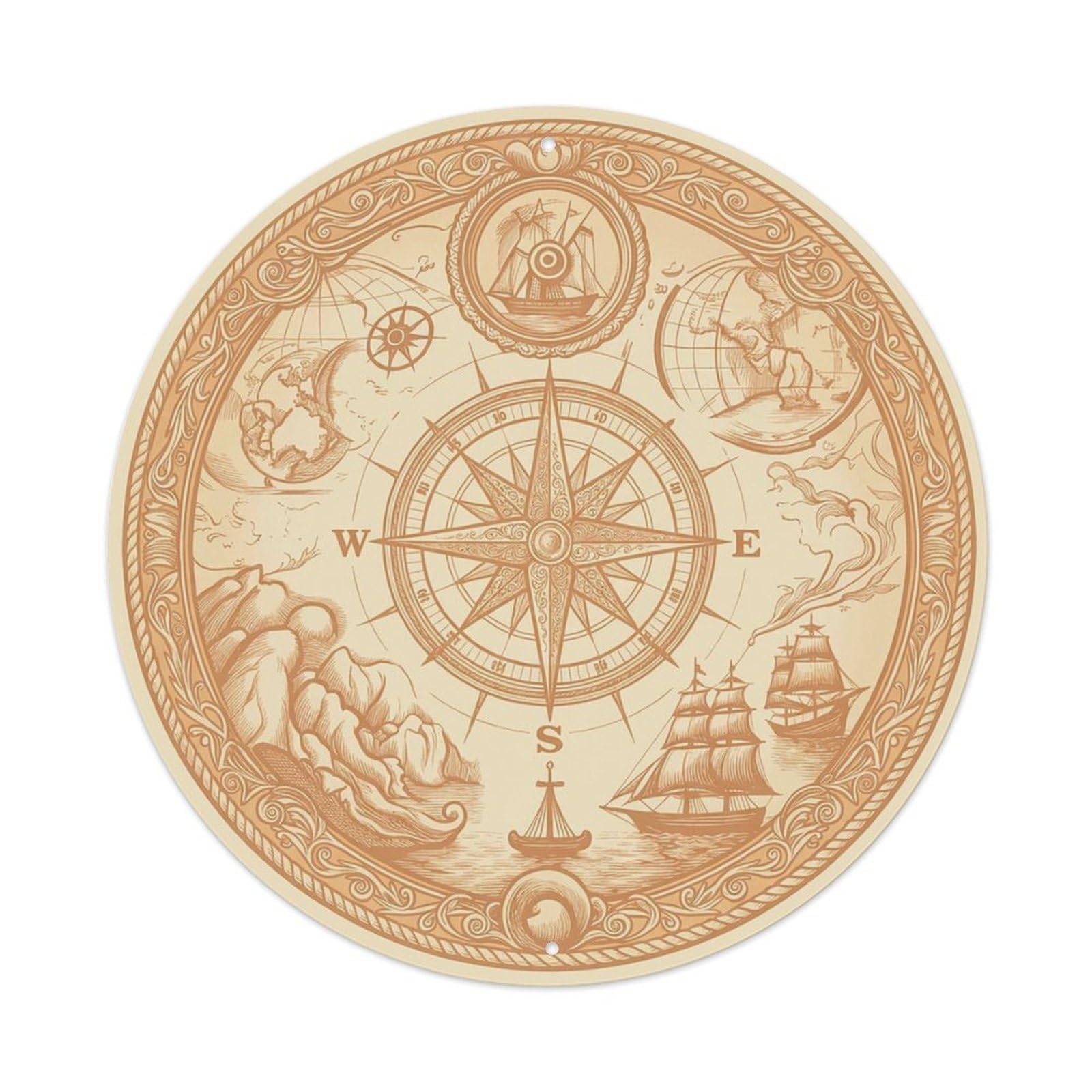 Vintage Nautical Compass World Map Waterway Heritage Metal Tin Sign