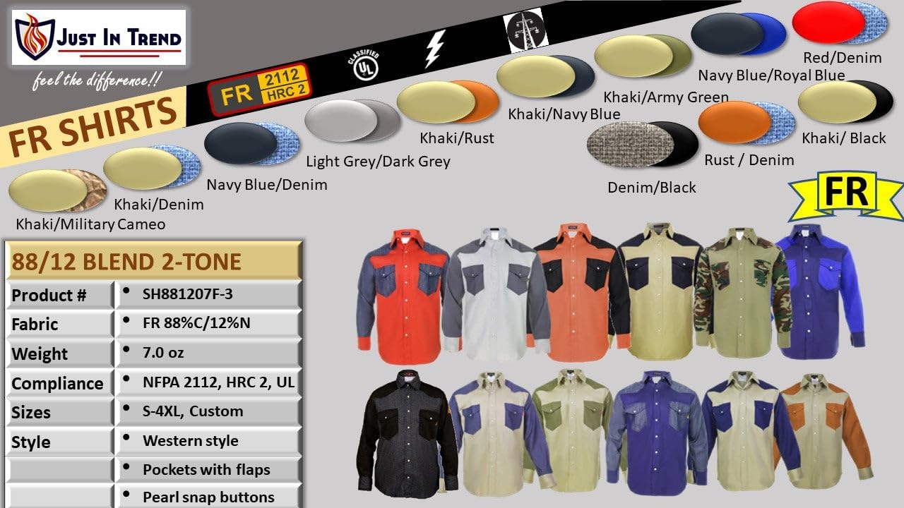Just In Trend │Flame Resistant FR Shirt - 88/12 - Western Style - Two Tone - Image 3