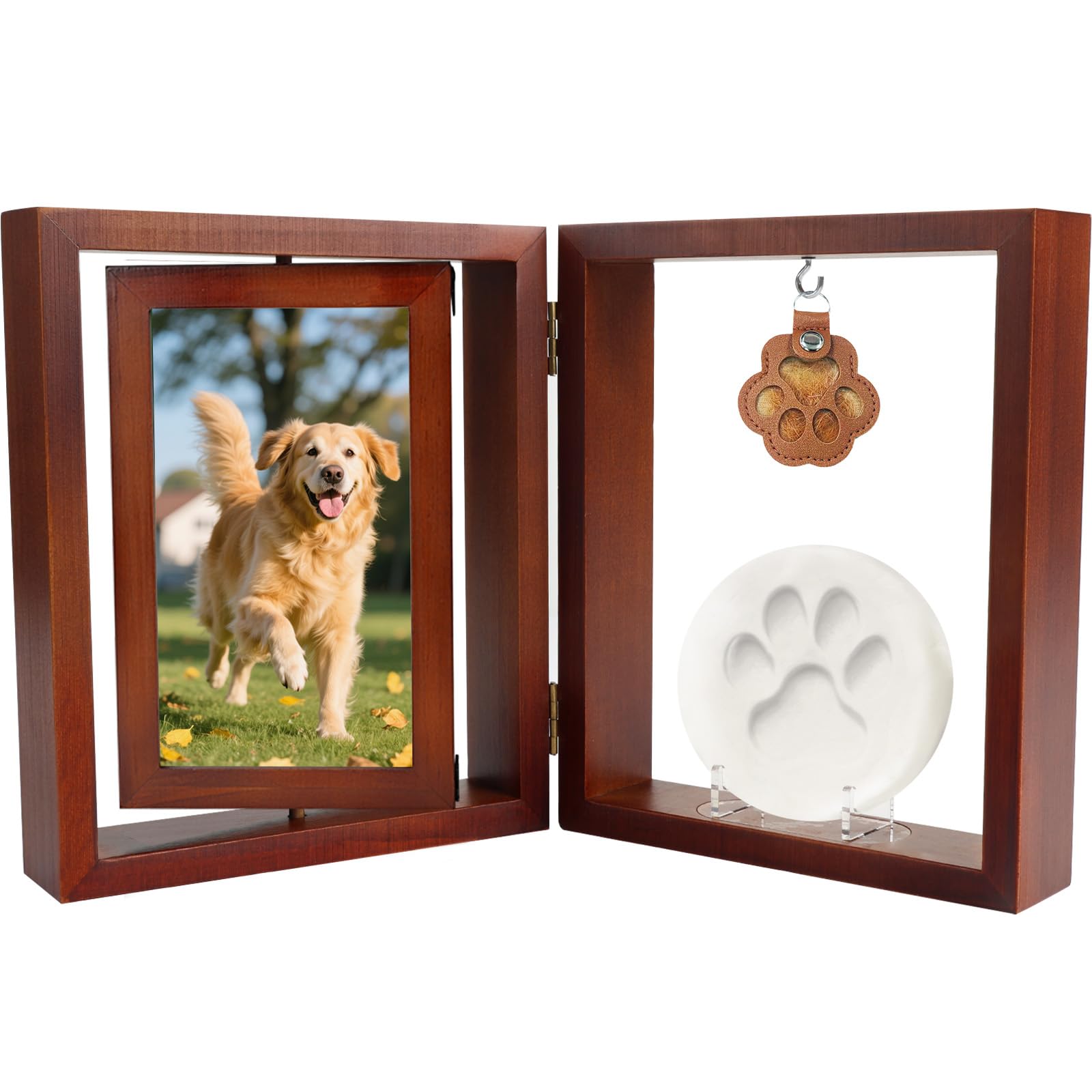 Vivifying Dog Memorial Frame with Fur Collector & Paw Print Kit - In Loving Memory of Pets, Pet Loss Gifts, Wooden Photo Frame Stand for 15x11cm Pictures