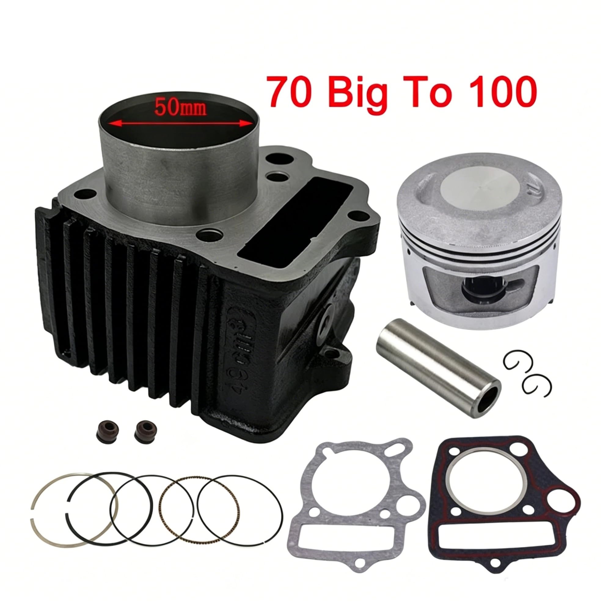 Fasce Elastiche Kit Pistone Cilindro Big Bore 50mm Per TATC70 Per CT70 C70 Per TRX70 Per CRF70 Per CRF70F Per DAX70 Per ST70 Per XR70 Da 70CC A 100cc Pistone