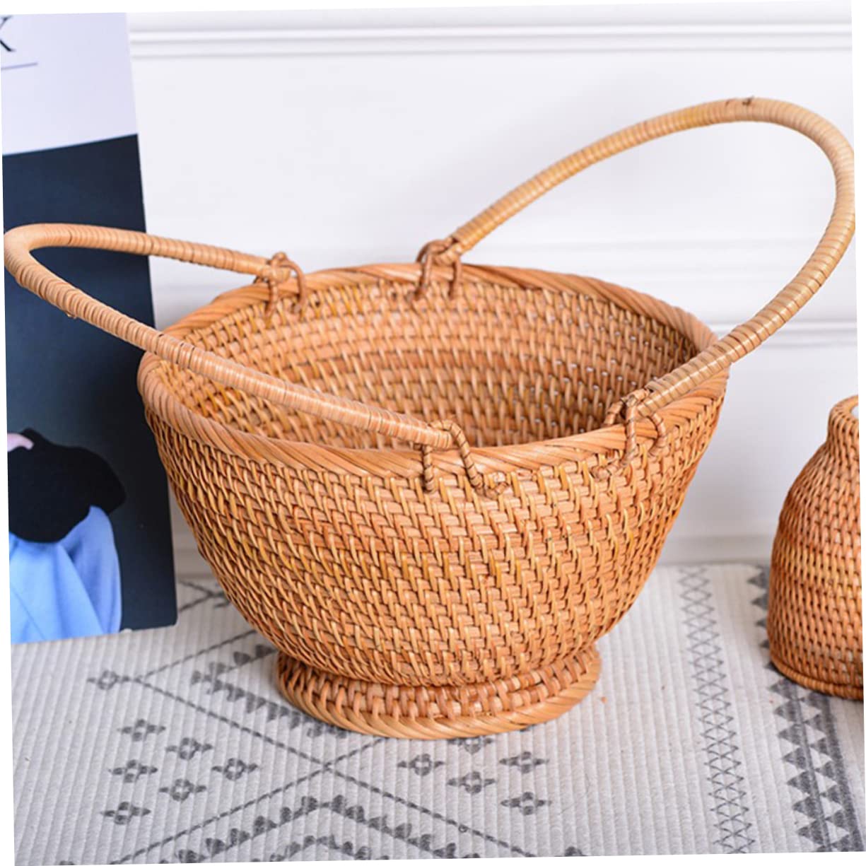 Cesto da Raccolta in Rattan Intrecciato per Frutta, Outdoor