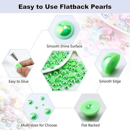 Miniatura 3 de Briskbloom 600 piezas de medias perlas con parte trasera plana de 0.315 pulgadas para manualidades, joyería, álbumes de recortes, gemas de perlas
