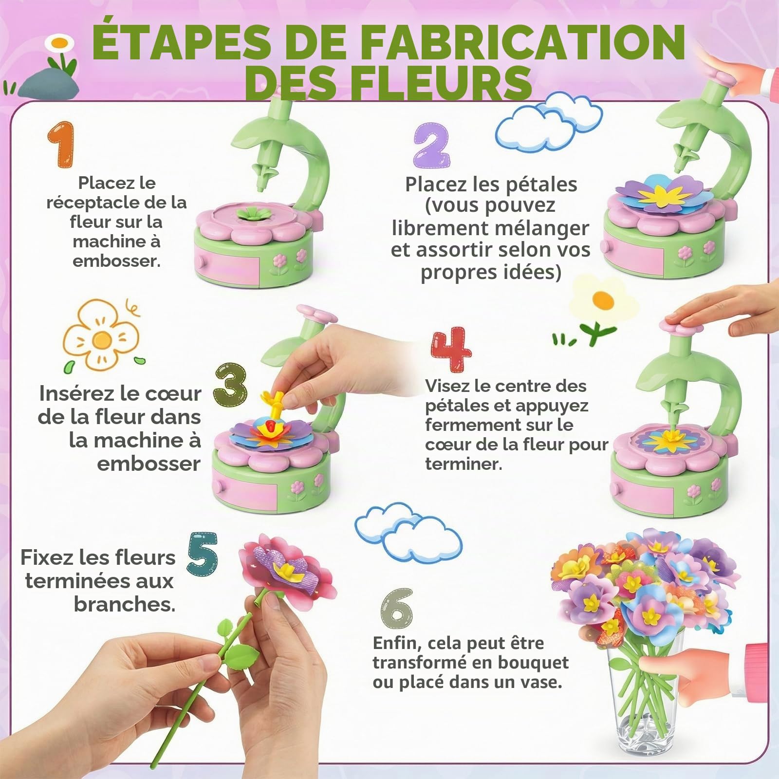 Kit Création Bouquet de Fleurs Enfant, Jouet Bricolage Filles 4-9 Ans