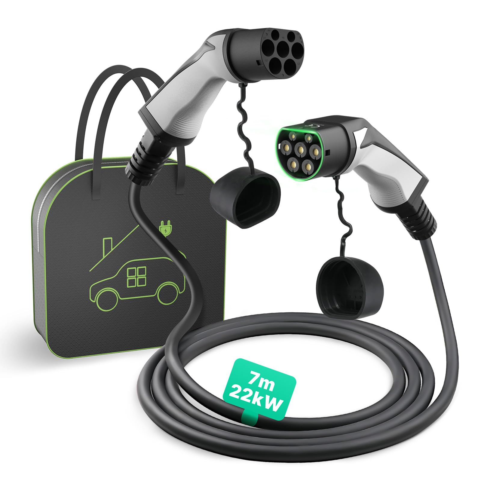 EIDYBOX Ladekabel Typ 2 22KW Dreiphasig 7M Typ 2 auf Typ 2 EV Ladegerät 32A Kompatibel mit Model S/3/X/Y, e-Golf/e-UP/ID.3, i3/i8, EQC/EQS