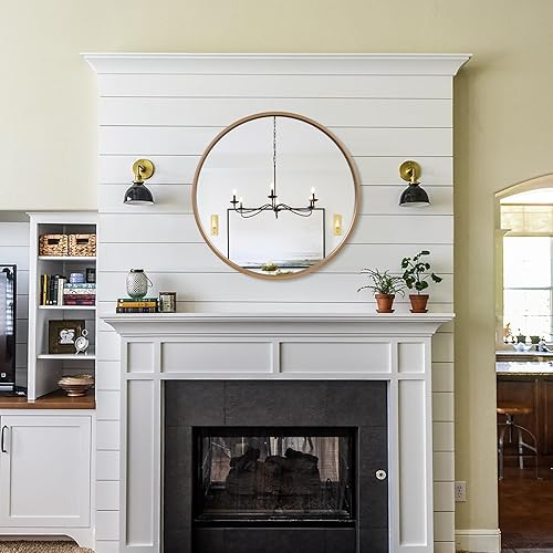 Miniatura 193 de WallBeyond Espejo redondo de madera de 24 pulgadas, espejo de pared circular para baño, espejo de pared redondo para decoración de pared, tocador