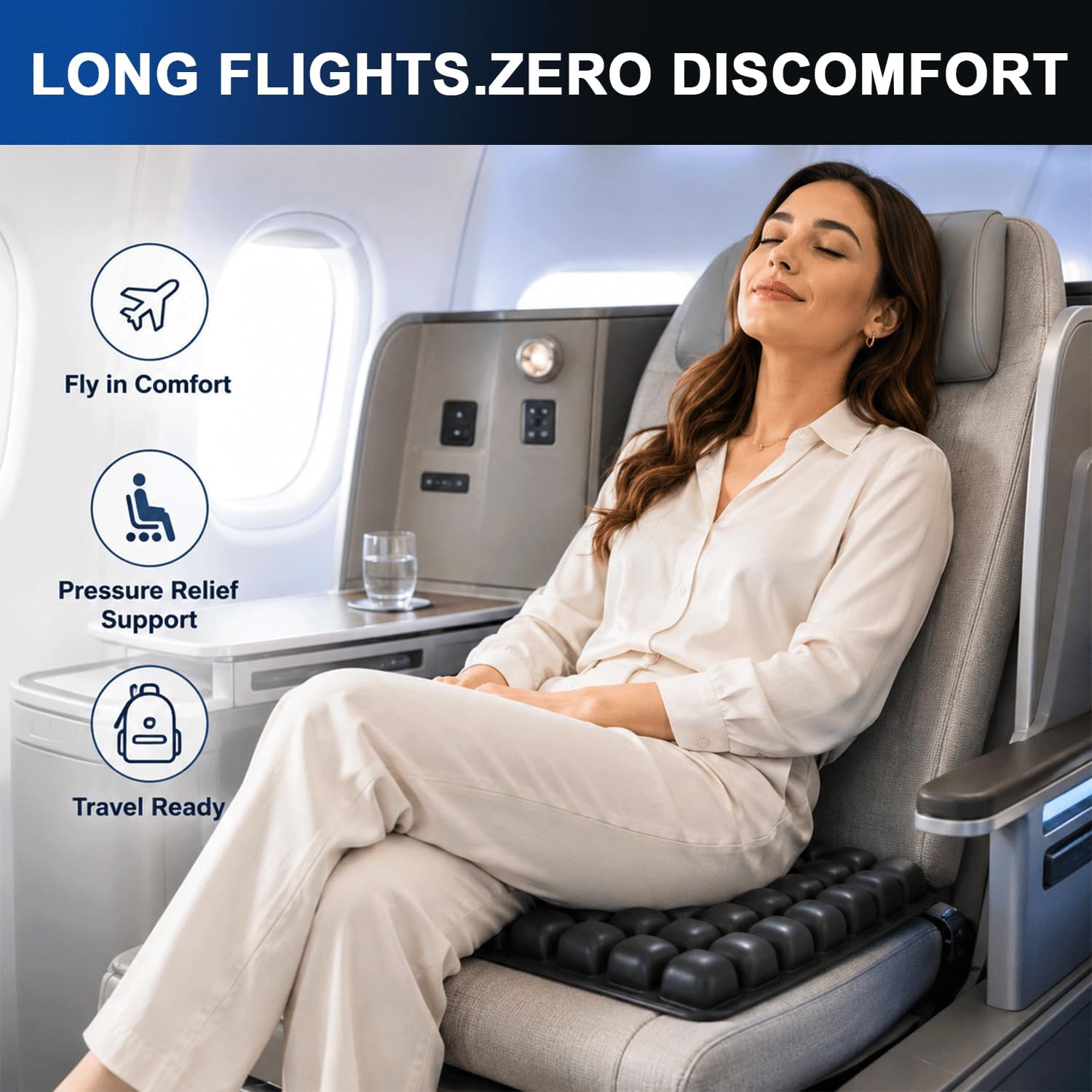 Inflatable Seat Cushion with Manual Air Pump & Carry Bag, Travel Cushion Airplane Seat, Lightweight Airline Seat Cushion for Long Flights, Portable Air Cell Cushion for Office Chair, Car & Travel