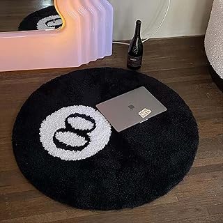 8 Ball Teppich Simulation Billard 8 ball rug Rund Tufting Weich Billiard Teppich Anti-Rutsch Badematte Kinder Schlafzimmer Schwarz 8 Ball Rug für Wohnzimmer Dekoration,A,60*60cm/23.6*23.6inch