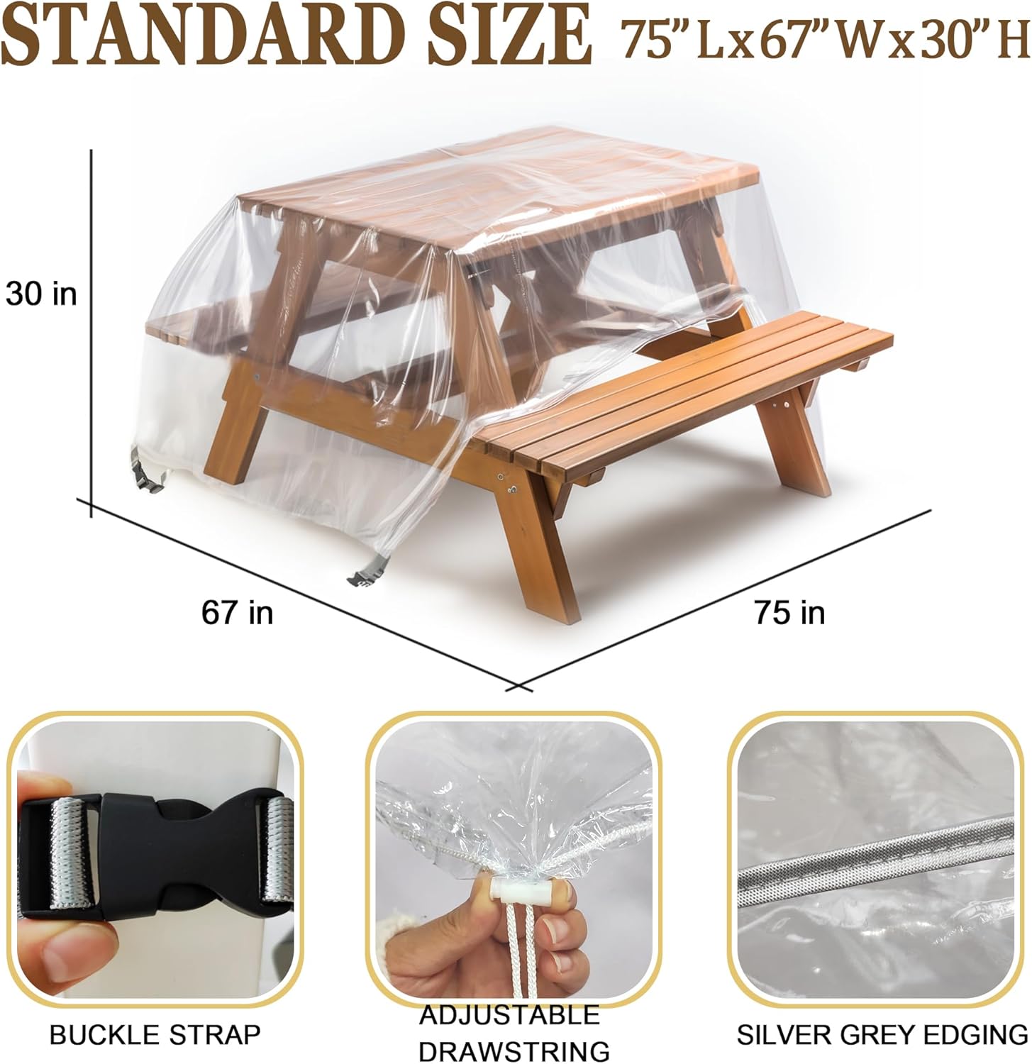 Waterproof Picnic Table Covers for Outdoors,Crystal-clear PVC Outdoors Furniture Covers for 6 ft Picnic Table Bench Set,All-Weather Protection Against Rain and Snow,70/72 Inch