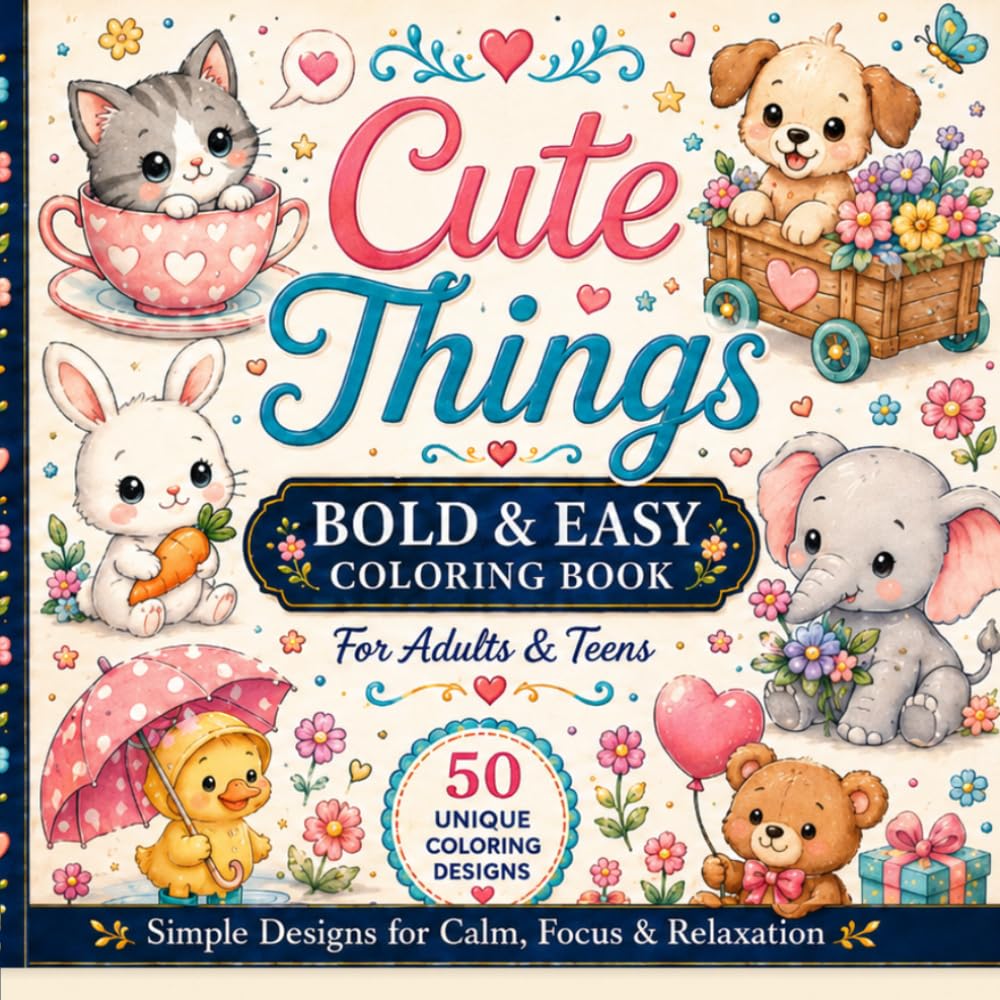 Cute Things: Bold & Easy Coloring Book for Adults & Teens (Calm Coloring Book Series)