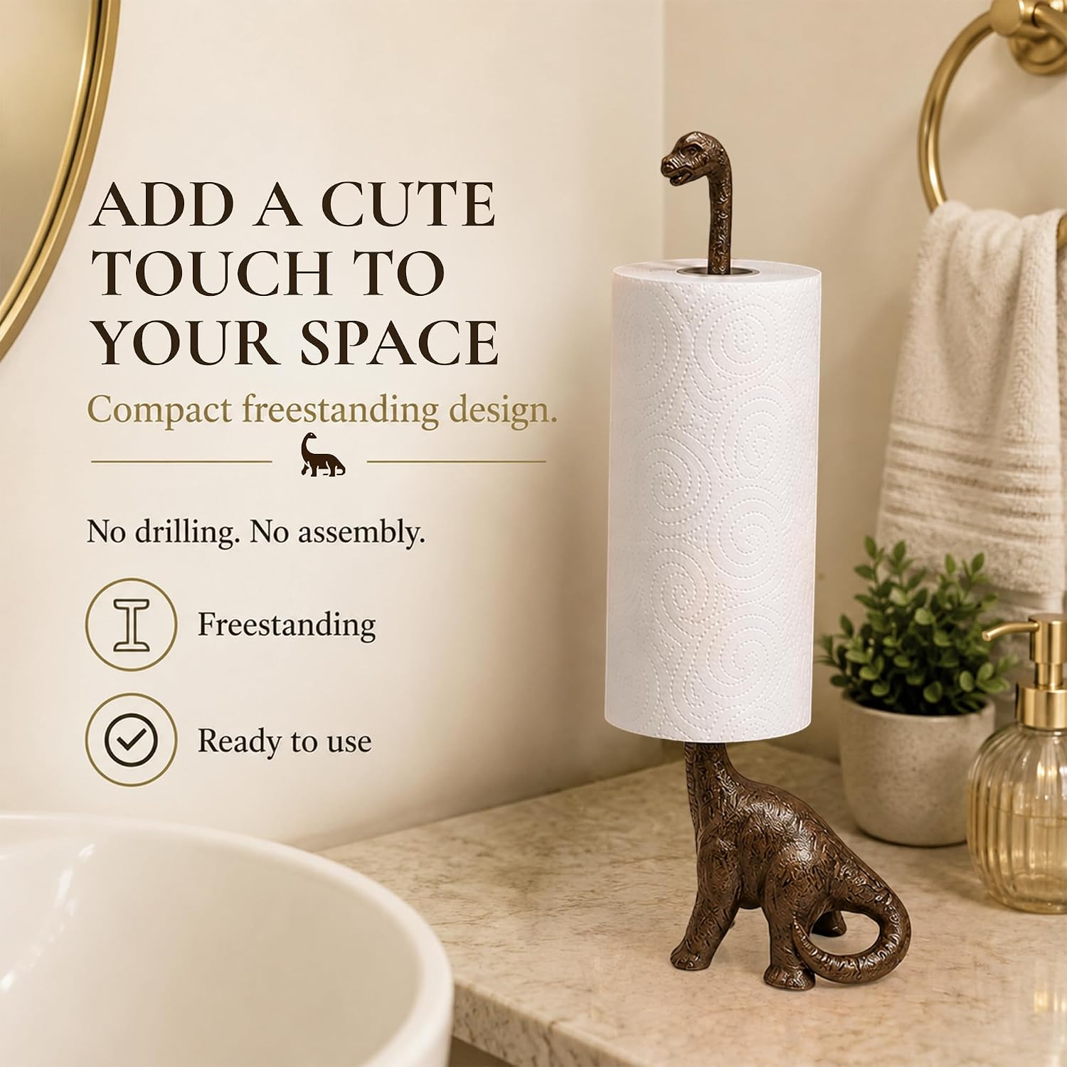 Wallcharmers Rustic Dino Paper Towel Holder & Metal Toilet Paper Stand image 3