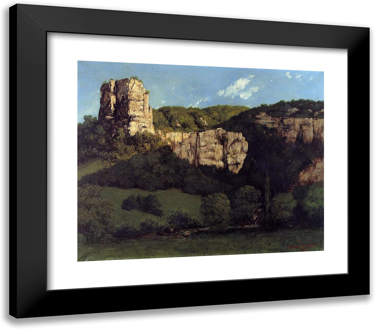 ArtDirect Courbet, Gustave 23x20 Gold Ornate Framed Art Print with Double Matting Titled: Landscape Bald Rock in the Valley of Ornans