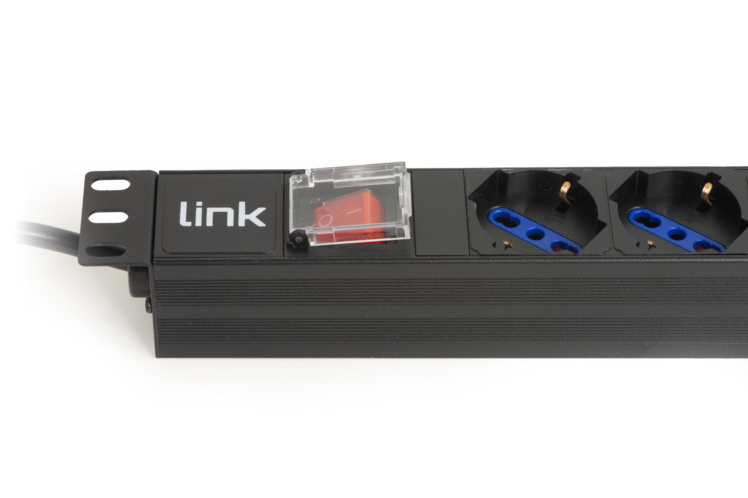 LINK Rack - Enchufe múltiple (19", 7 enchufes universales con Interruptor, Enchufe Italiano, Cable 16 A, 5 m)