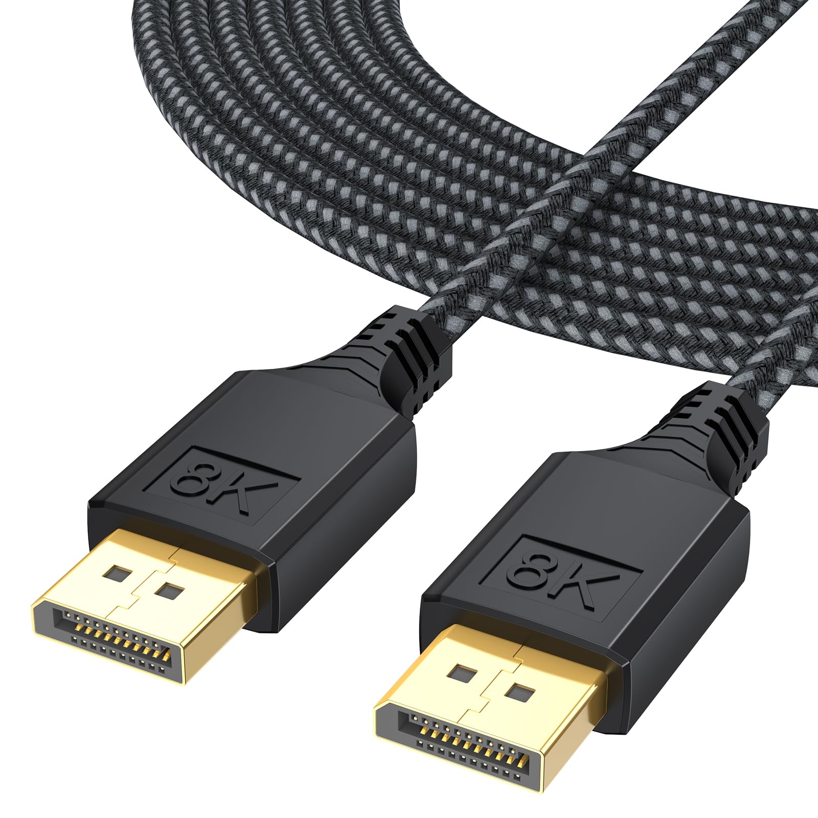 Câble de port d'affichage de 3 m, câbles DP 8K DisplayPort 1.4 DP vers DP, 3 m (8K @ 60 Hz, 4K @ 144 Hz, 2K @ 240 Hz, 32,4 Gbit/s) tressé mâle vers mâle compatible pour écran d'ordinateur,