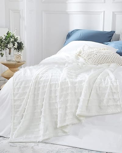 Miniatura 7 de Lynnlov Mantas de tamaño King mantas blancas de tamaño King para cama 108 x 90 pulgadas 1129ozm mullidas cálidas y acogedoras mantas suaves de gran