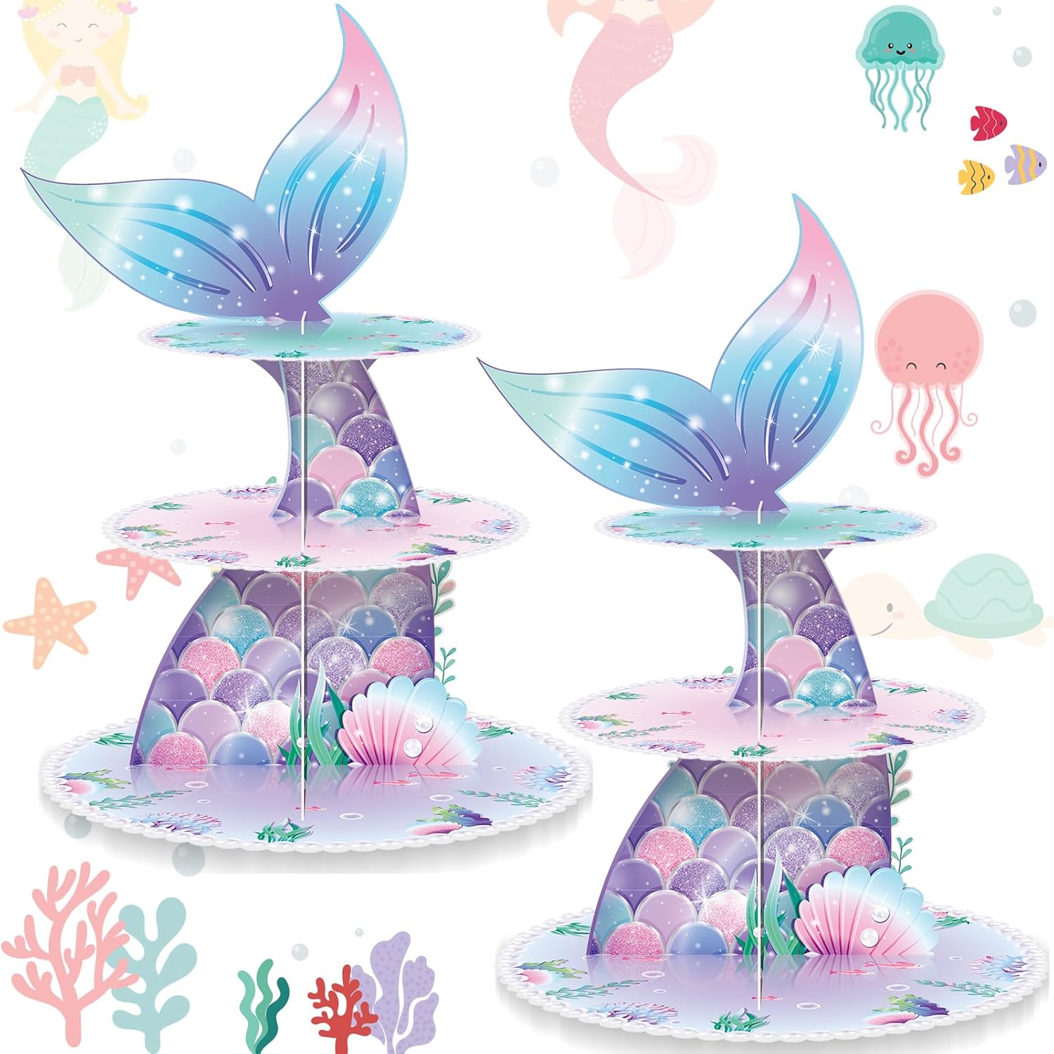Zopeal 3 Tier Hawaiian Cupcake Stand Tiki Torch Cupcake Holder Luau Theme Cake Holder Decorations Tropical Cake Dessert Holder for Summer Pool Beach Birthday Party Supplies