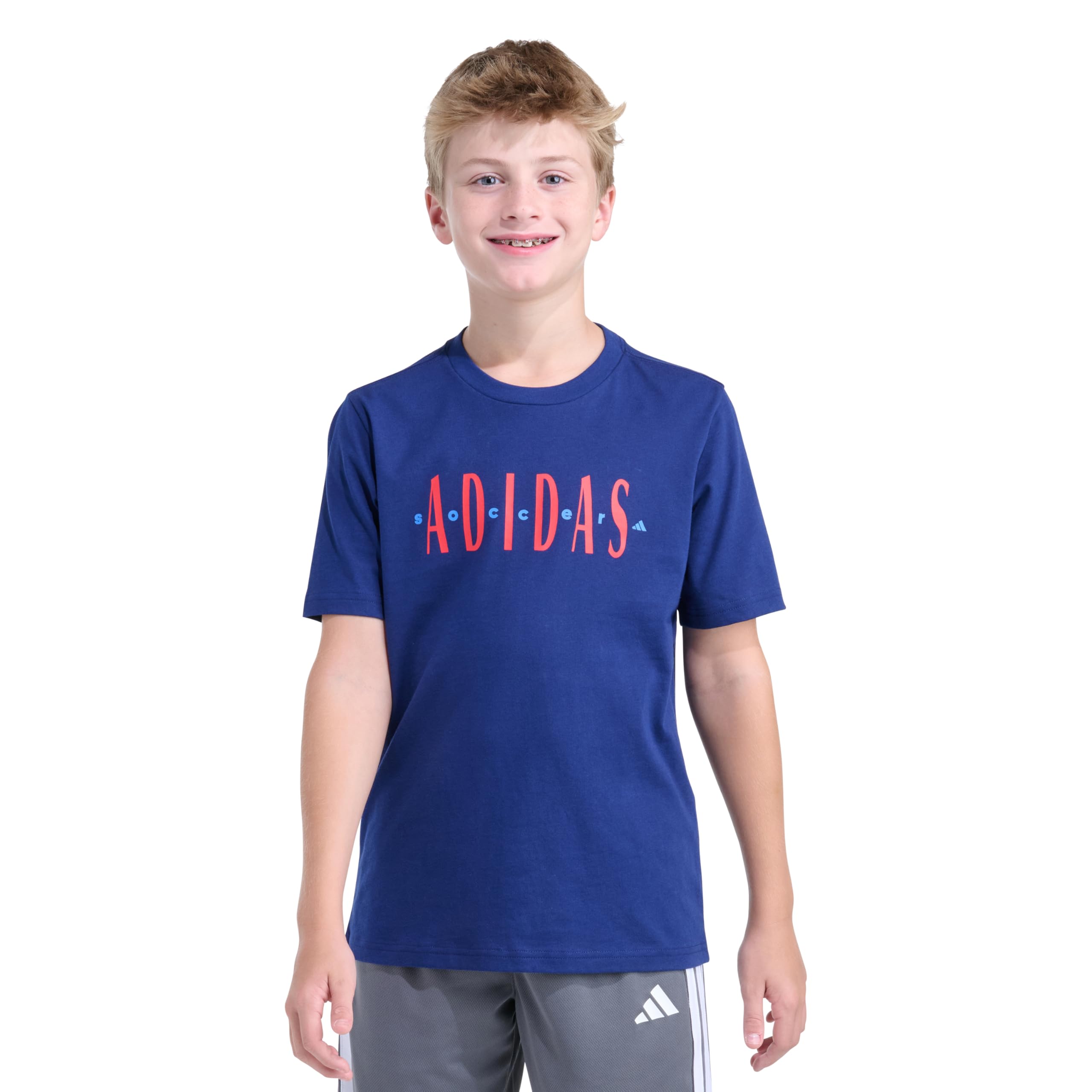 

                                                    adidas Boys Short Sleeve Soccer Tee, Dark Blue, M(