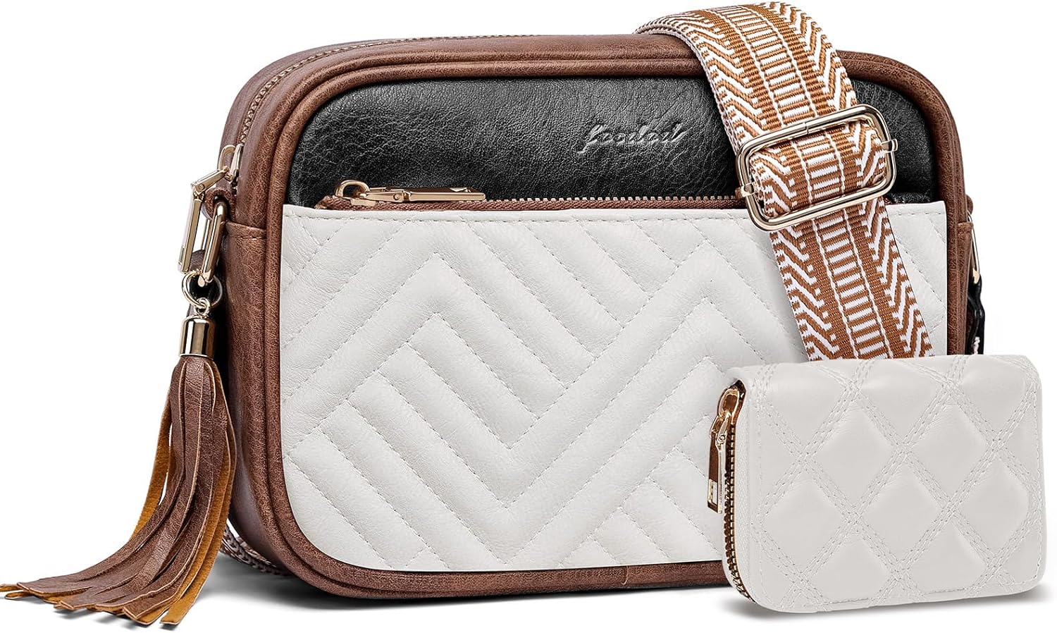 Crossbody Bags for Women Shoulder Handbags: Quilted Wallet Set Vegan Leather Purses with Tassel Adjustable Guitar Wide Strap
