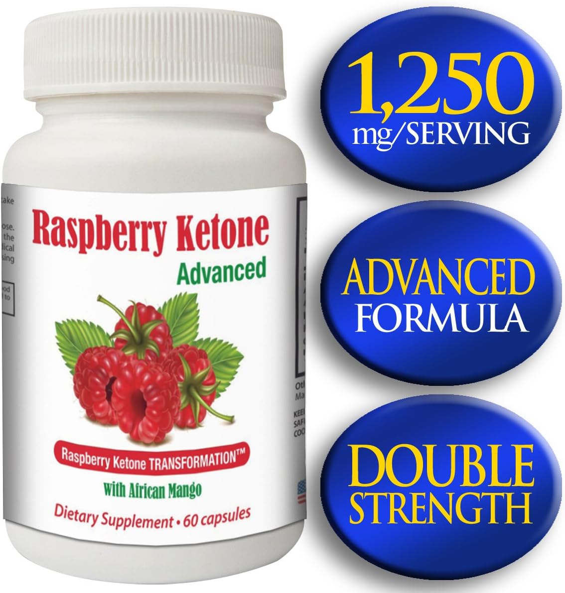 Raspberry Ketones Advanced | 550mg Raspberry Ketone, 300mg African Mango, 250mg Acai Extract, 50mg Hoodia | 60 capsules - 30 servings | Strongest on Amazon!