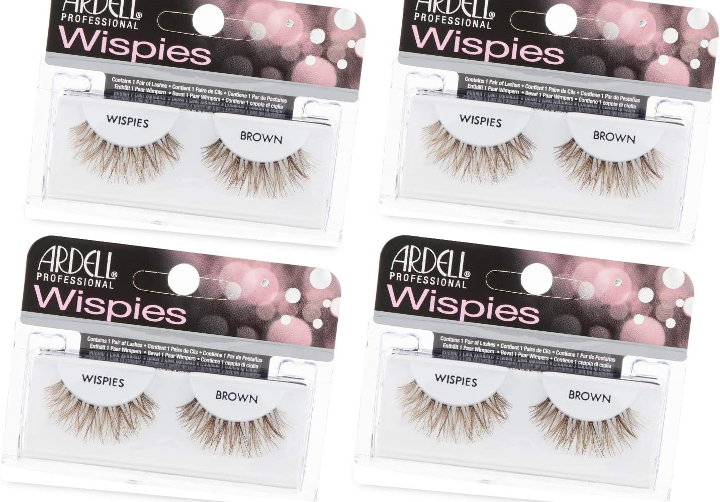Wispies False Eyelashes - Brown, Natural Look Wispy Lashes, Lightweight & Reusable Strip, 4 Pack