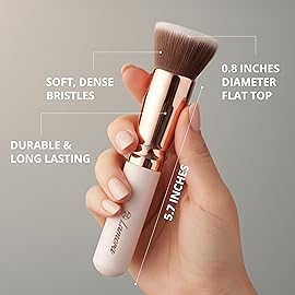 Lamora Makeup Brush Foundation Kabuki - Flat Top Face Brush for Liquid, Cream, and Powder Cosmetics - Full Coverage Blending, Buffing, Stippling, Contouring