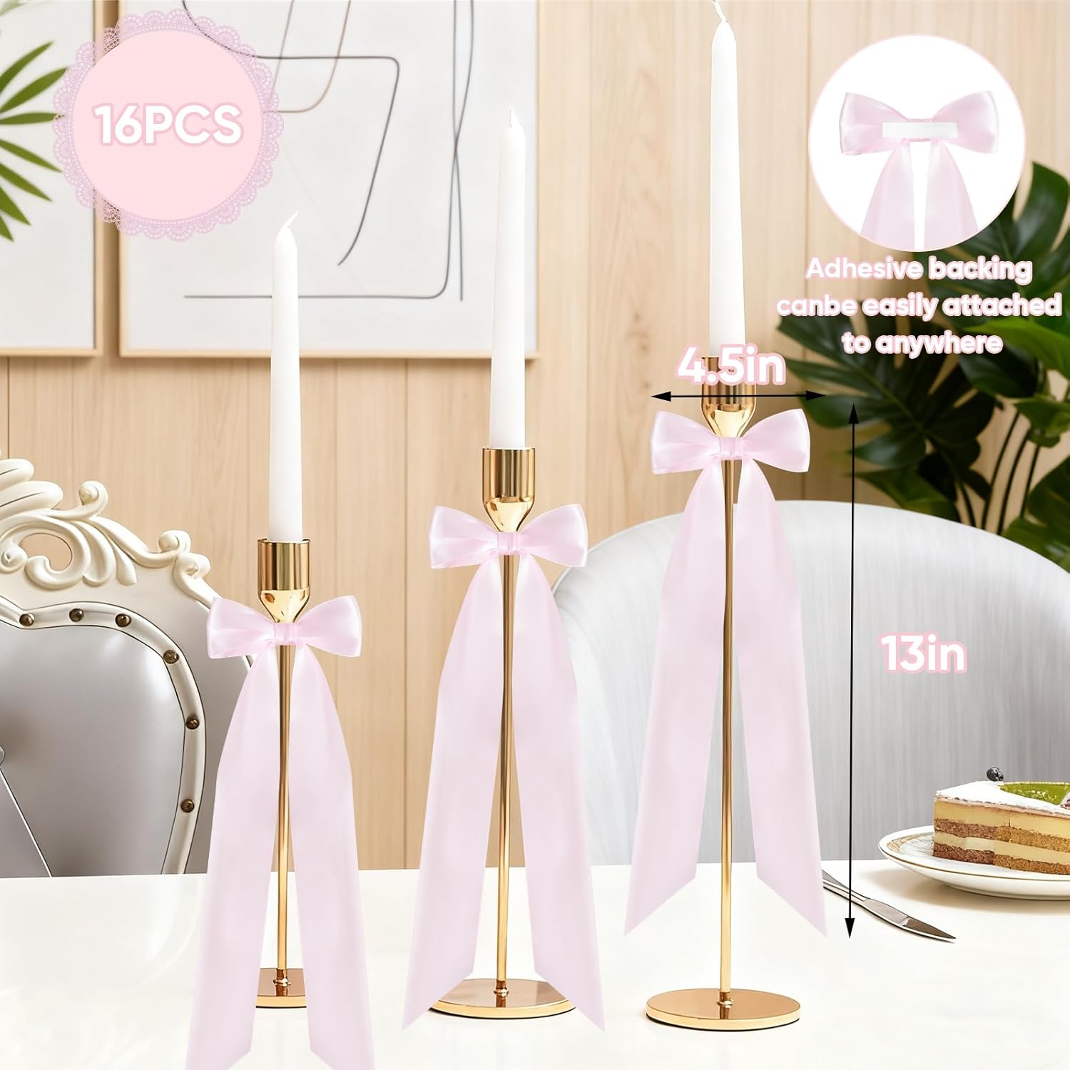 Large Pink Bow for Coquette Room Decor, 16 Pcs 3x13 in+1Pcs 47x24 in Big Satin Ribbon Ties for Birthday Party Wedding Background Bridal Shower Baby Shower Room Wall Decorations (Pink)